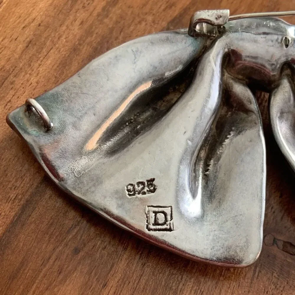 925 SILVER Large Bow Brooch / Necklace Slide